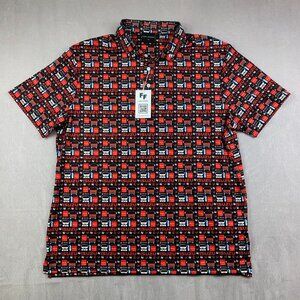 Fore Fathers Men Shirt XL Red All Over Print Polo Isuzu Trucks Cars Driving Golf